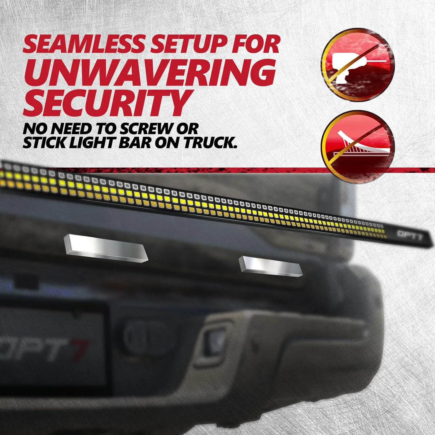 OPT7 Redline Parlux Triple Tailgate Light Bar 60" Bundle for Ford F150 15-20 with Blind Spot Easy Connect Harness and Tailgate Light Bar Magnets