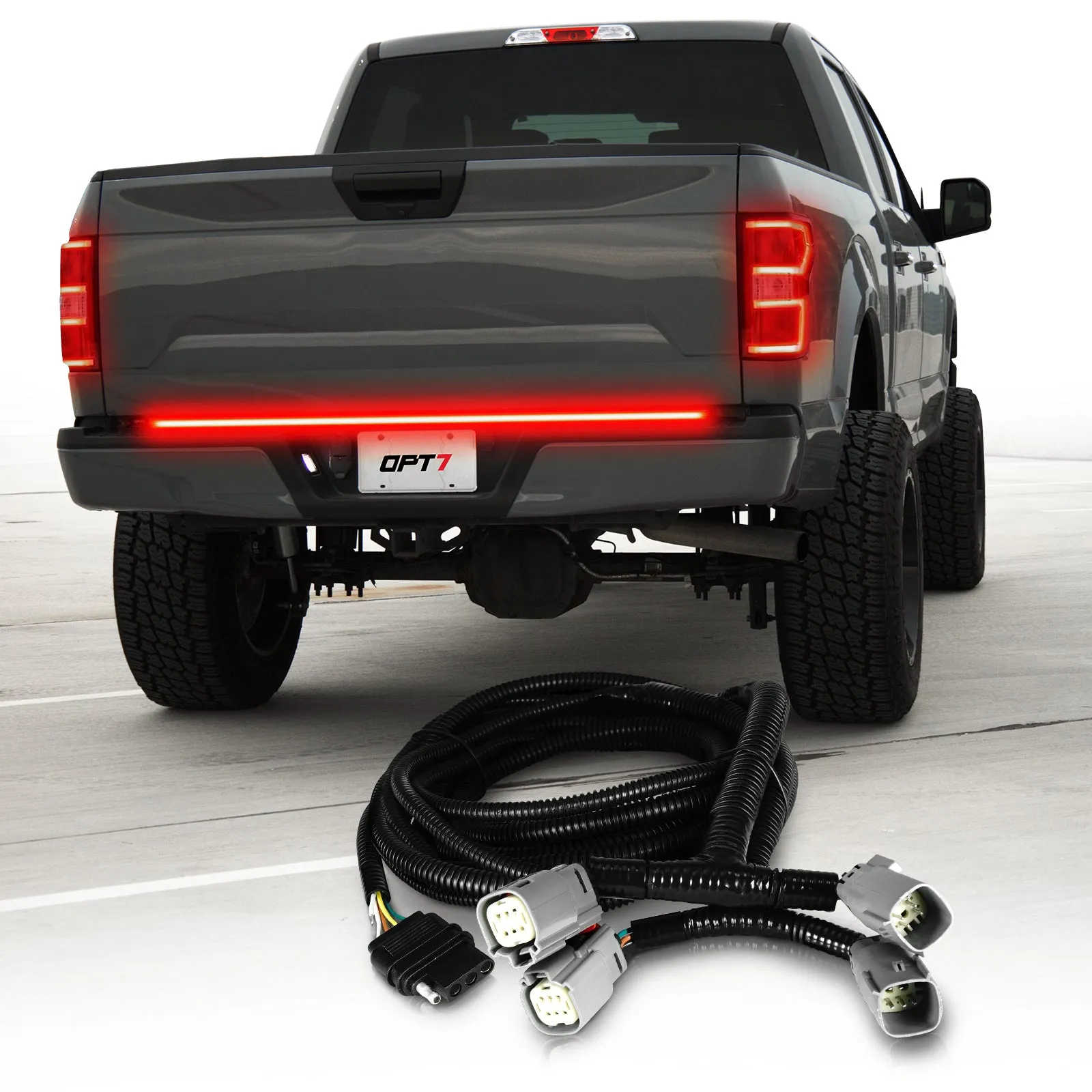 OPT7 Redline Parlux Triple Tailgate Light Bar 60" Bundle for Ford F150 18-20 Easy Connect Harness