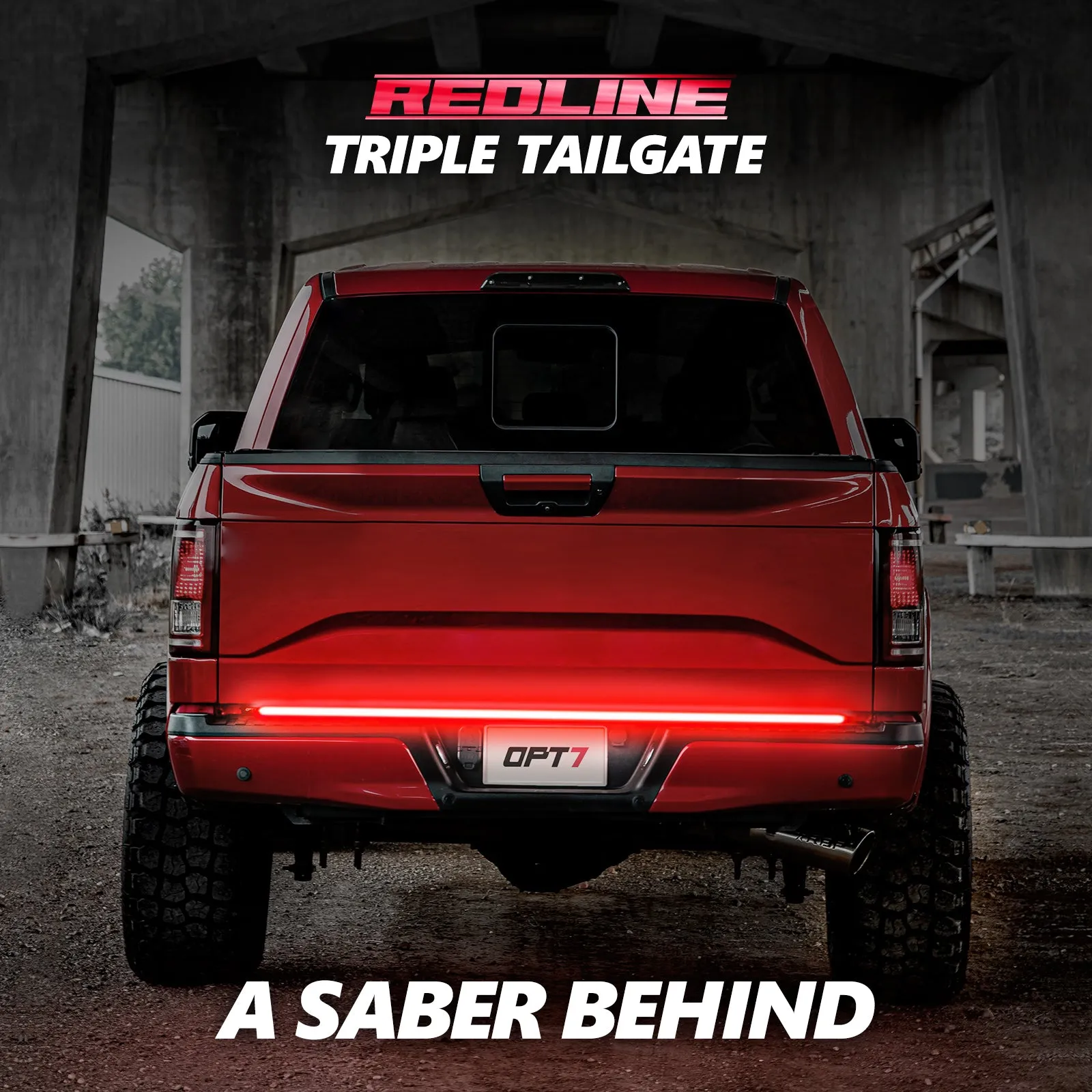 OPT7 Redline Triple Tailgate Light Bar 60" Bundle for Ford F150 15-20 with Blind Spot Easy Connect Harness