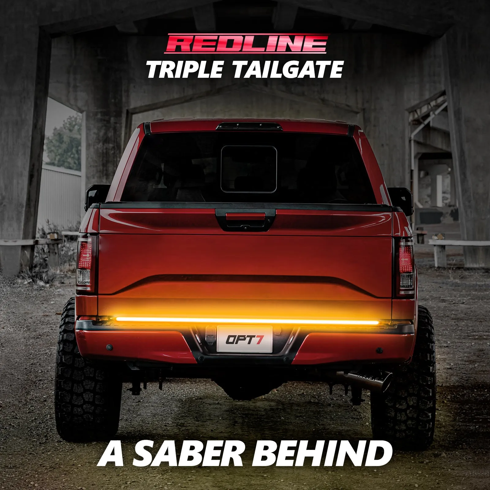 OPT7 Redline Triple Tailgate Light Bar 60" Bundle for Ford F150 15-20 with Blind Spot Easy Connect Harness