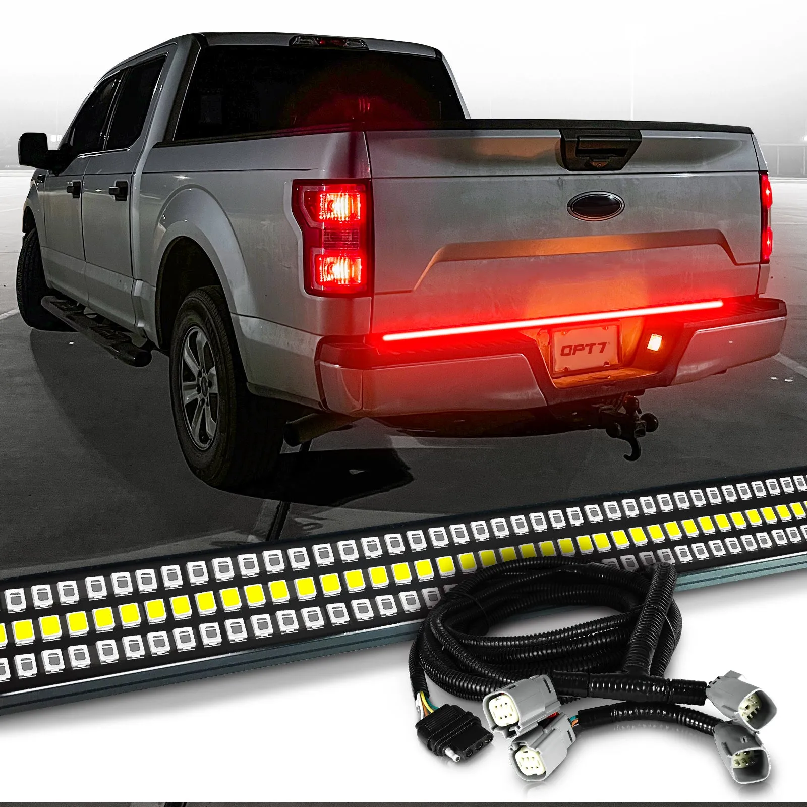 OPT7 Redline Triple Tailgate Light Bar 60" Bundle for Ford F150 18-20 Easy Connect Harness