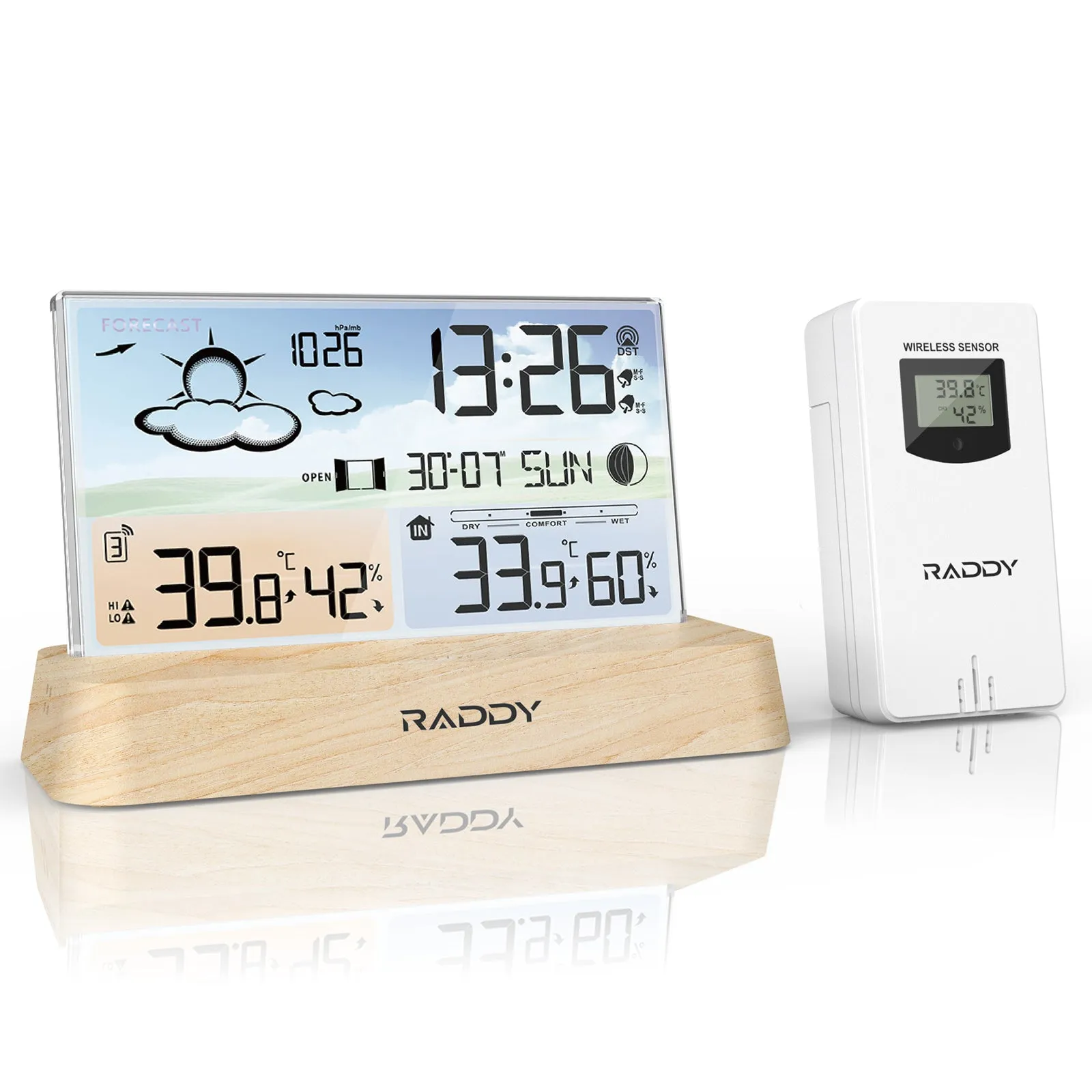 Raddy DT6 Weather Station | Temperature Humidity | Dual Alarm Clock | Adjustable Backlight