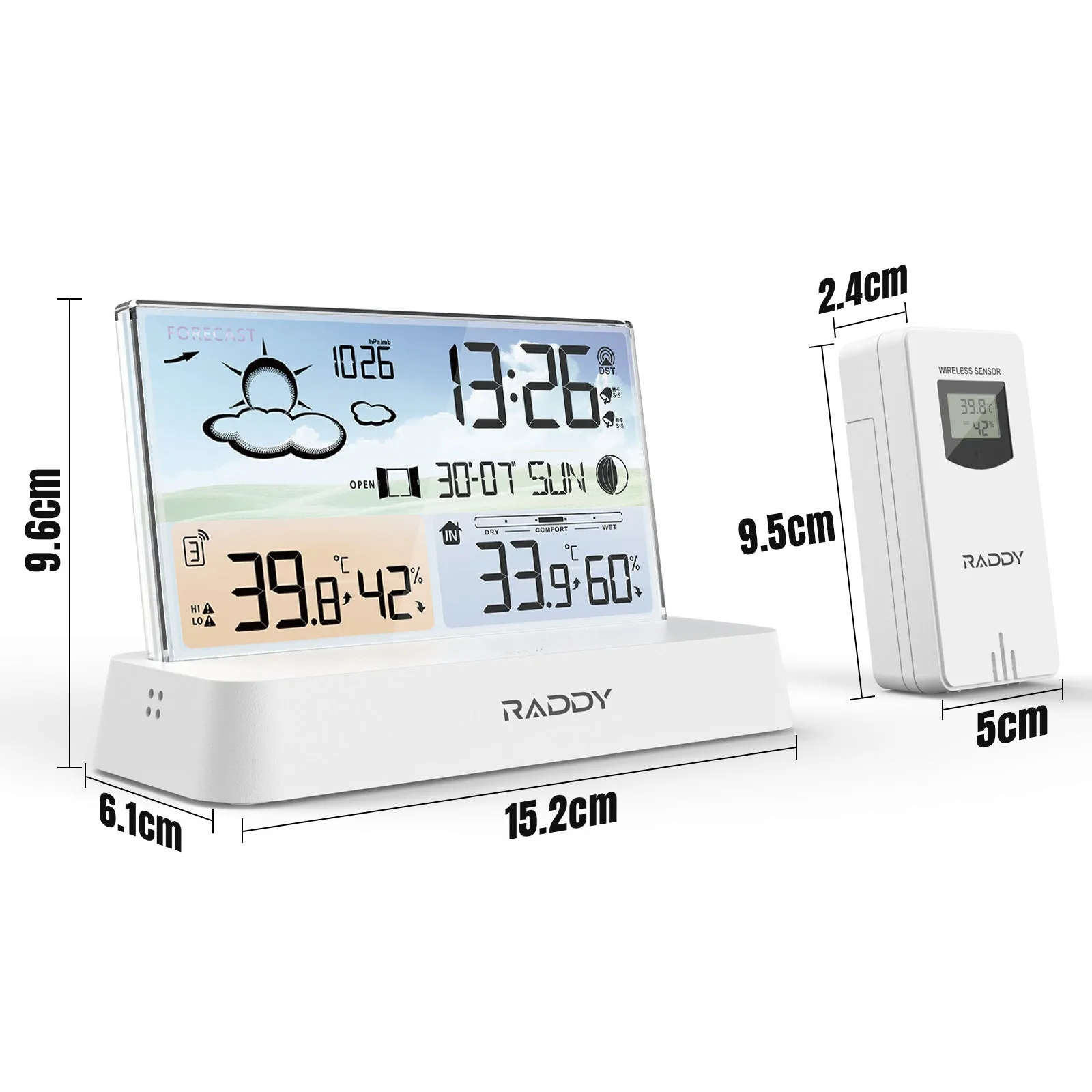 Raddy DT6 Weather Station | Temperature Humidity | Dual Alarm Clock | Adjustable Backlight