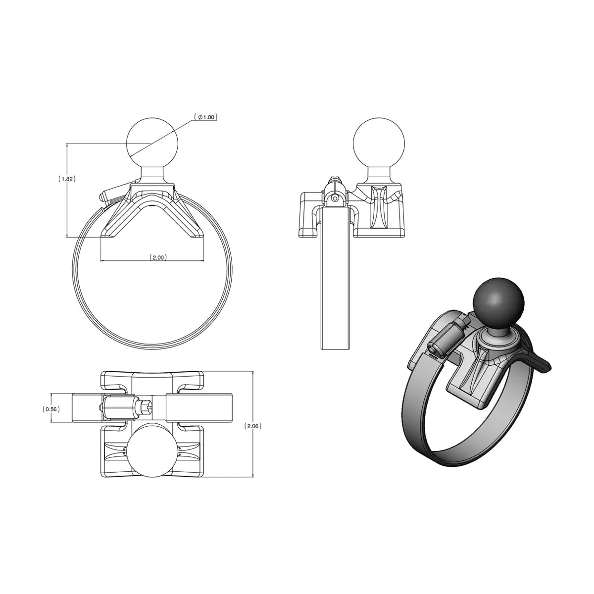 RAM® Strap Clamp Mount with Universal Action Camera Adapter