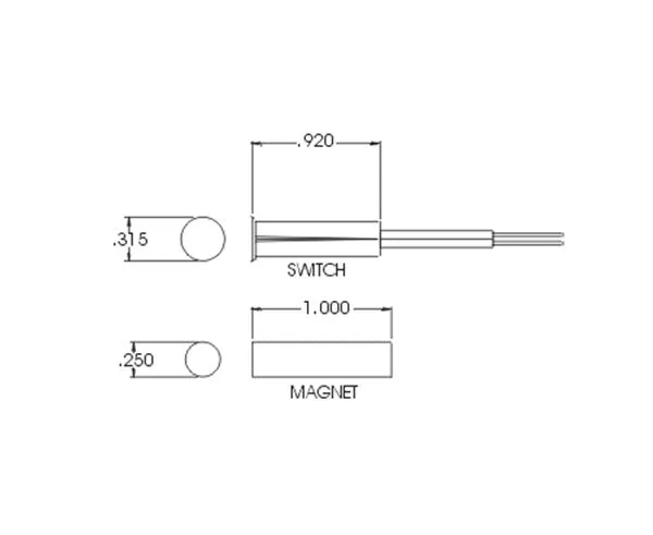 Reed Switch Set, Miniature 1/4" Recessed w/ Cable Leads - 10 Pack