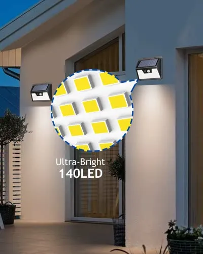 Solar Outdoor Lights [10 Pack/140LED], Peasur Motion Sensor Outdoor Lights Ultra-Bright, Solar Powered Security Lights 3 Working Modes, Solar Lights Outdoor Waterproof for Outside Garden Yard (500LM)