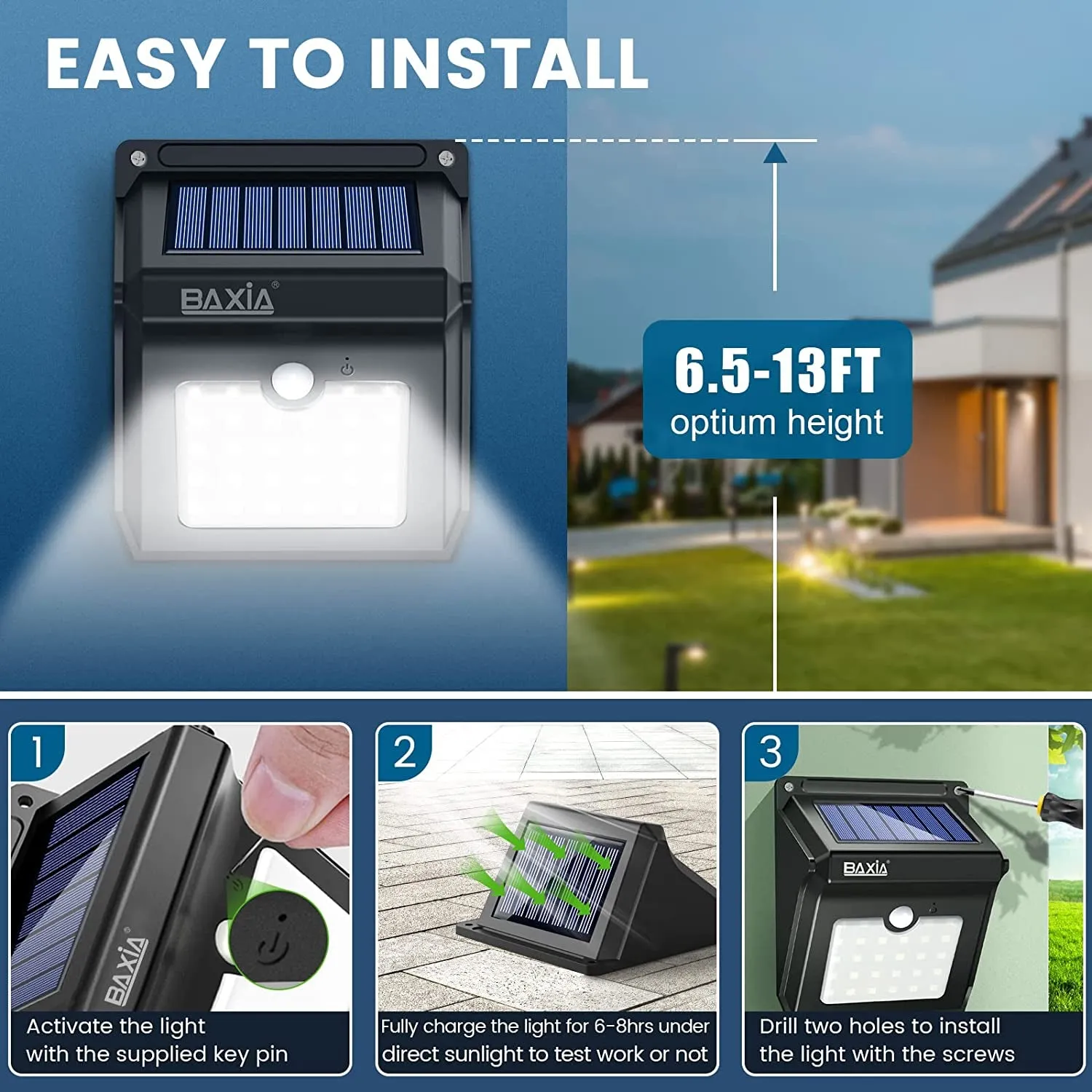 Solar Outdoor Lights Wireless Security Motion Sensor Outdoor Lights Solar Lights Outdoor Waterproof for Front Door,Backyard,Steps,Garage,Garden (400LM,4 Packs)