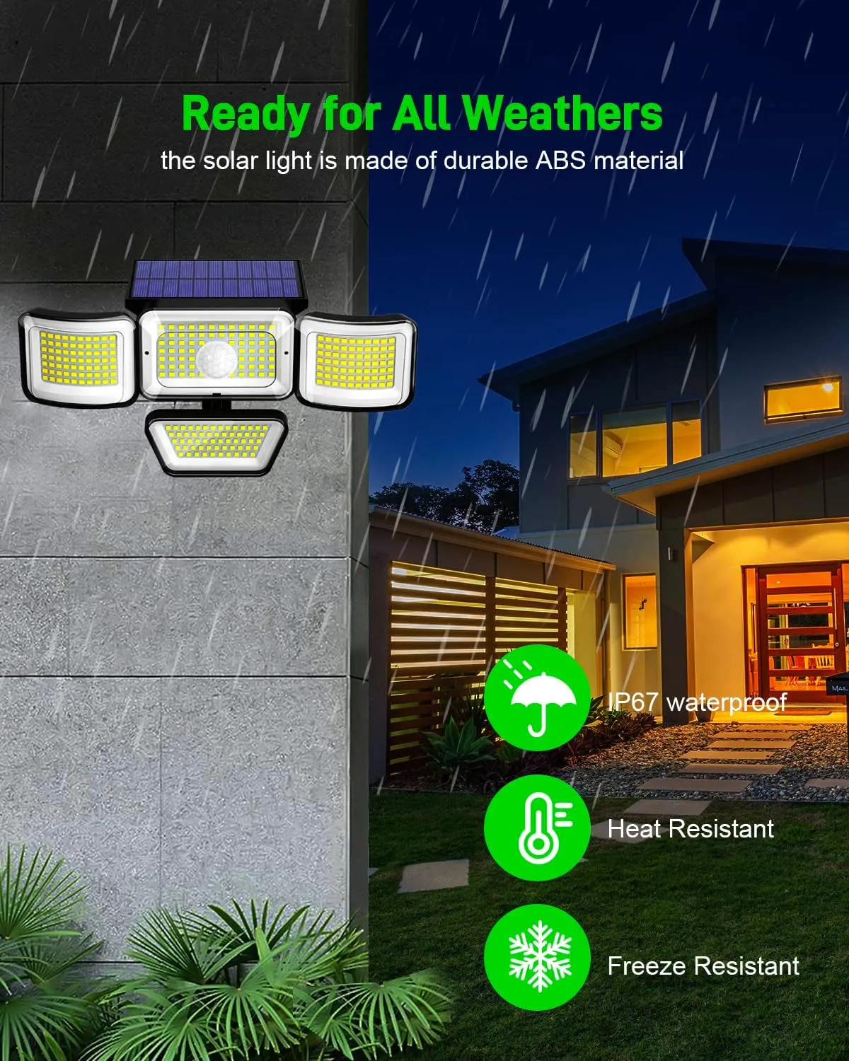 Solar Outdoor Lights,278Led 3000 Lumen IP65 Waterproof Motion Sensor Security Lights with Remote Control,3 Lighting Modes,4 Heads Solar Wall Lamp for Garden Patio Yard (2Pack)