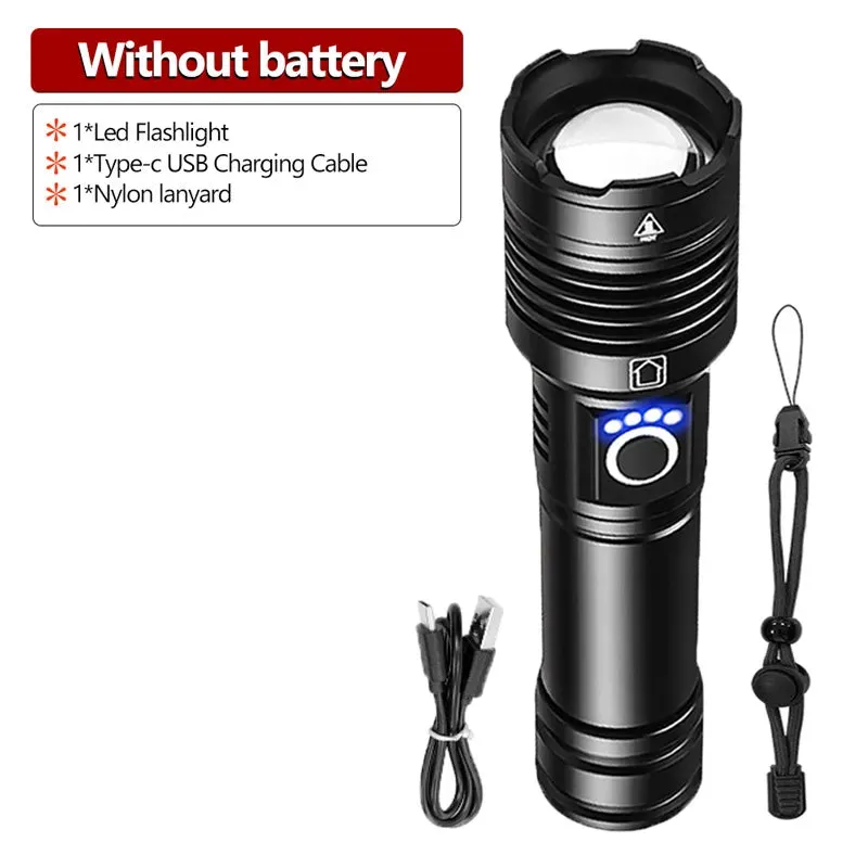 Taktisk Ficklampa i ABS med 100,000LM - High Power LED Flashlight Rechargeable, 100W, IP66