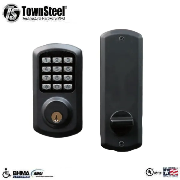 TownSteel - E-Smart 2000 - Interconnected Electronic Touch Keypad Deadbolt Lock - 100 users - Flat Black - Grade 2