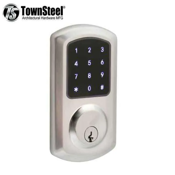 TownSteel - e-Smart 5000 - Electronic Push Button Deadbolt - Bluetooth - Key Override - Satin Chrome - Grade 2