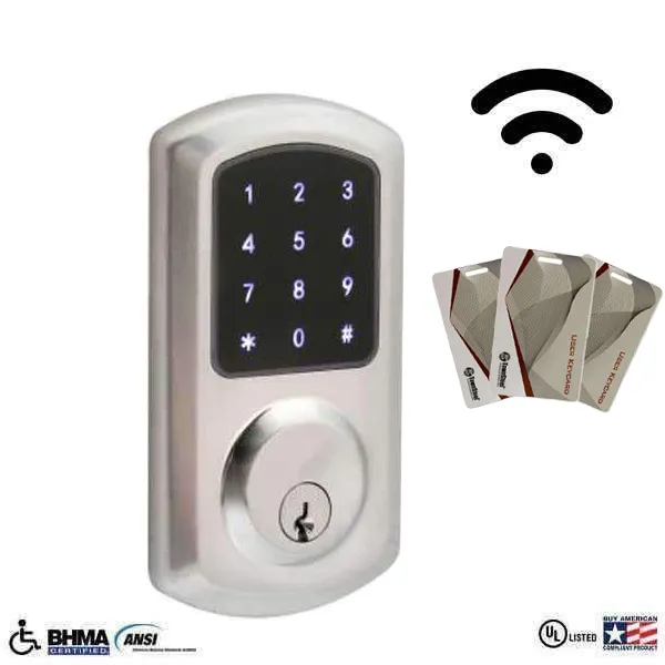 TownSteel - e-Smart 5000 - Electronic Push Button Deadbolt - Wi-Fi - RFID - Key Override - Satin Chrome - Grade 2