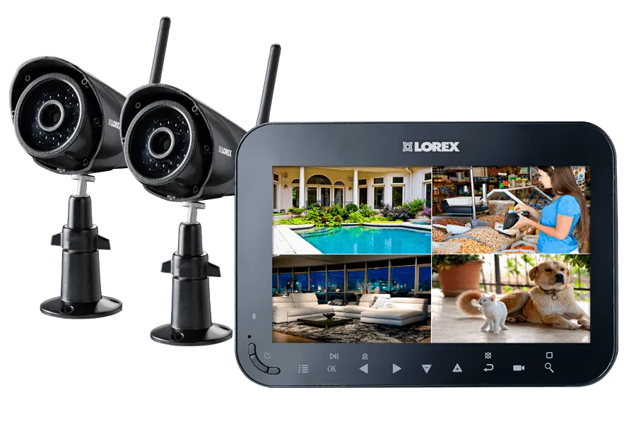 Wireless Video Surveillance System with 7 inch Monitor and 2 or 4 Weather-Resistant Cameras