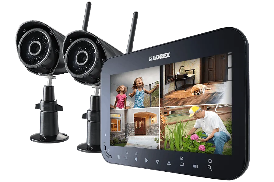 Wireless Video Surveillance System with 7 inch Monitor and 2 or 4 Weather-Resistant Cameras