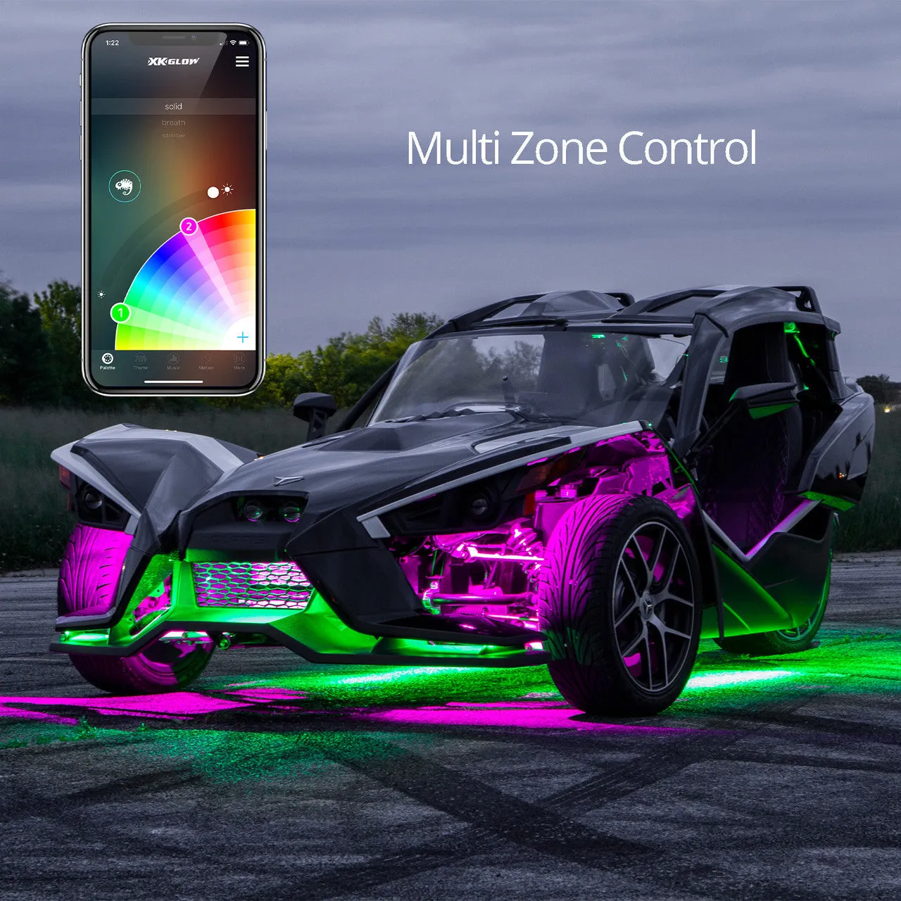 XKGlow LED Underglow Light Kit (Polaris Slingshot) w/ XKCHROME Smartphone App Controller - Standard or Advance