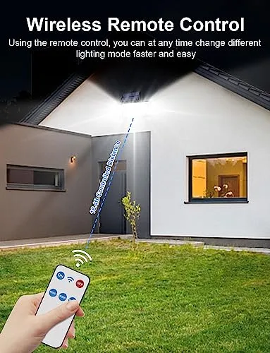 YOYONACY Solar Outdoor Lights - 2500LM, 348 LED Motion Sensor Lights with Remote Control, 3 Adjustable Heads, and IP65 Waterproofing for Ultimate Security and Illumination in Your Yard and Patio